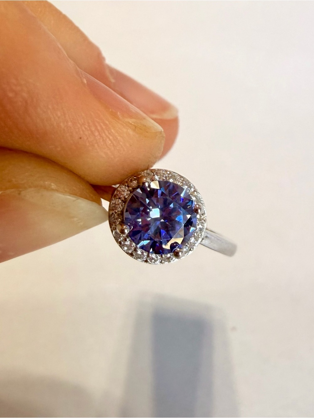 Sterling Silver Halo Ring with Blue-Purple Tanzanite CZ - Women Jewelry
